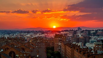 Sunset in Madrid downtown
